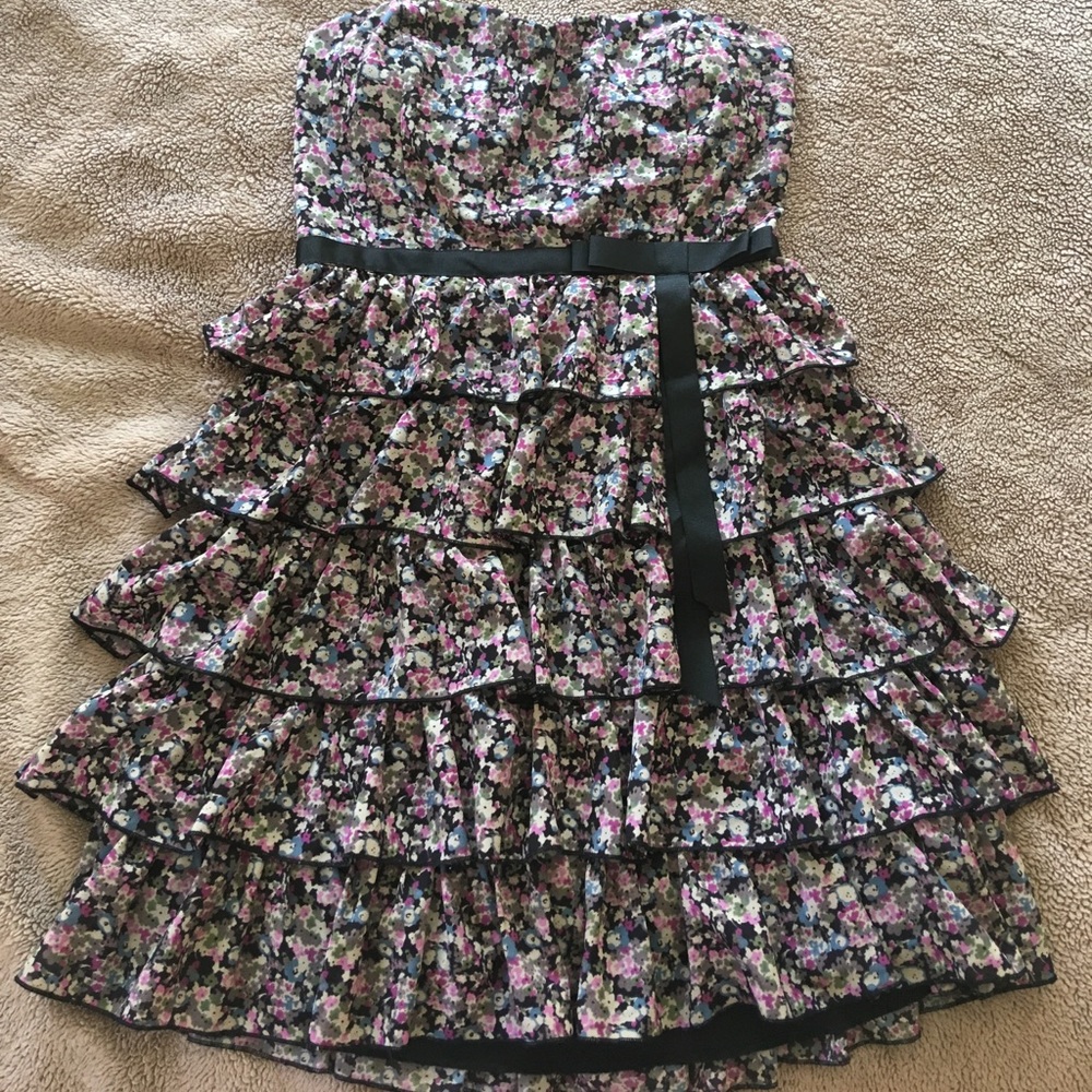 Floral print sweetheart neck strapless dress